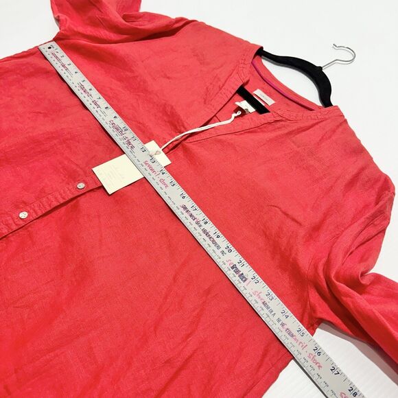 NWT Joie Red Linen V-Neck Button Up Shirt Dress Oversize w/ Pockets Size XL - Picture 6 of 9